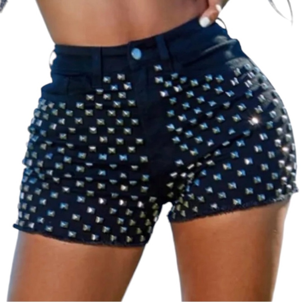 FASHION NOVA Black High Waisted Studded Shorts